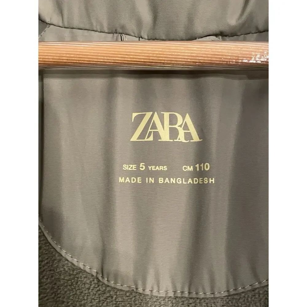 Zara Water-Repellent Quilted Hooded Puffer Coat Size 5 Khaki Green - NWOT